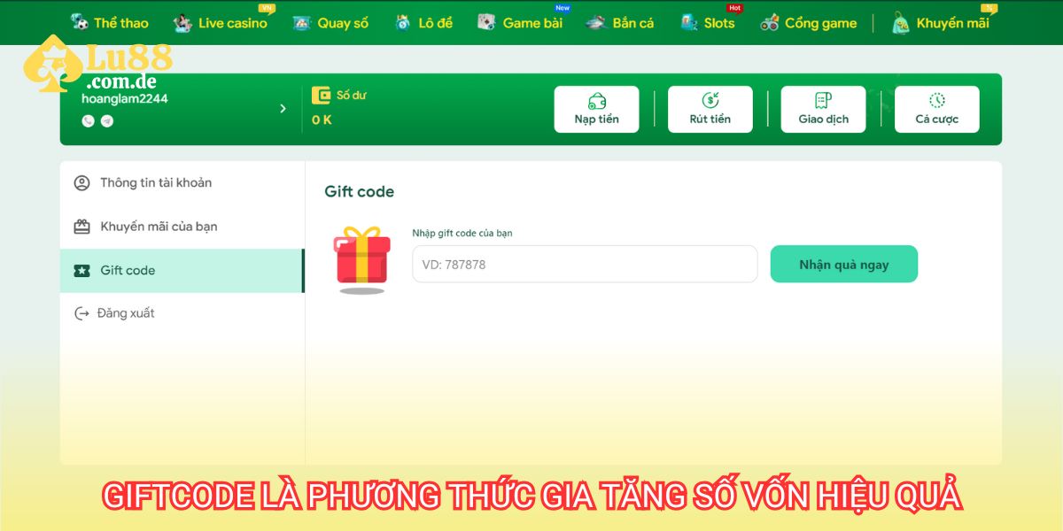 Giftcode bất ngờ tại Lu88