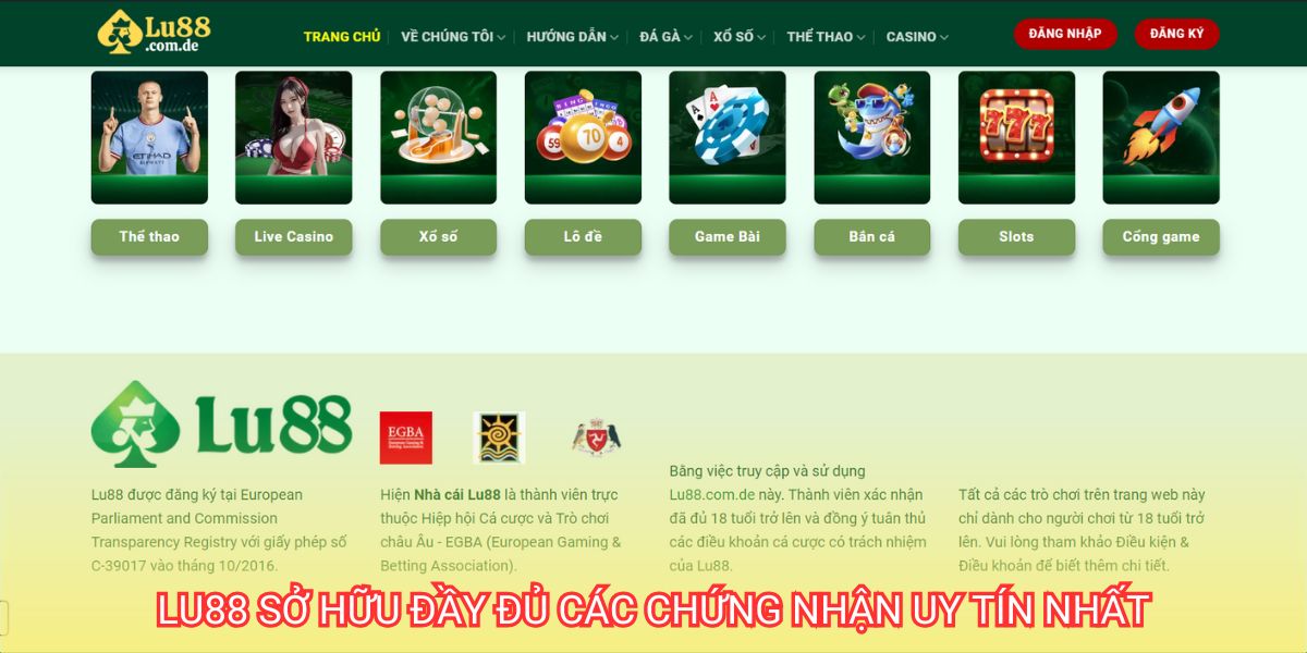 Lu88 đầy đủ những chứng nhận uy tín